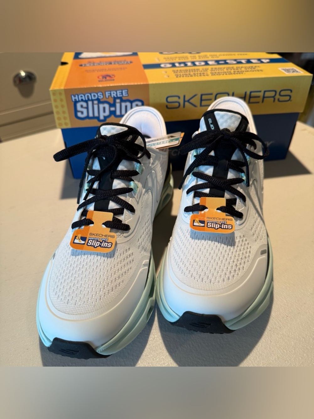Skechers White Sneakers with Black and Teal Accents - Picture 2 of 9